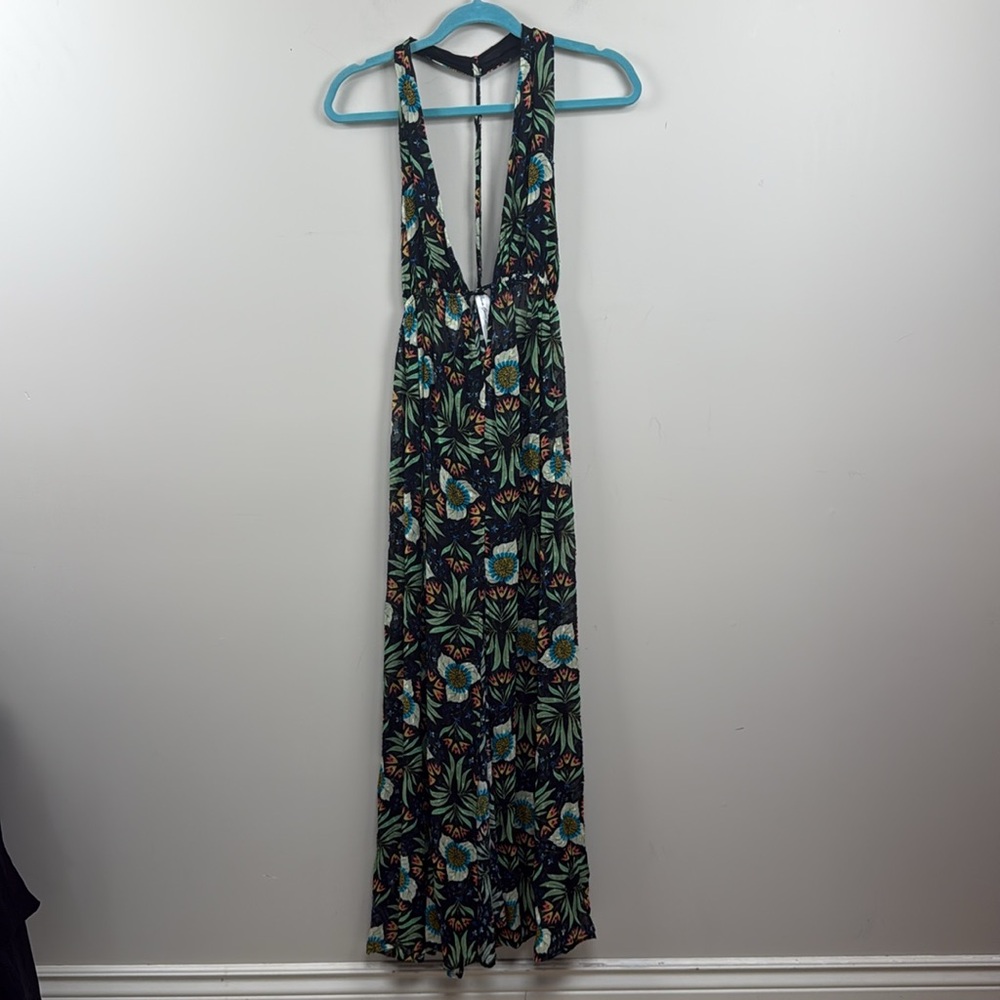ANTHROPOLOGIE X Brenda Quinn V-Neck Halter maxi Dress xs tropical print - Picture 7 of 11